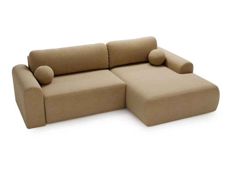 Ecksofa L-Form mit Schlaffunktion und Bettkasten Savana Rechts Bouclé-Stoff Hellbraun