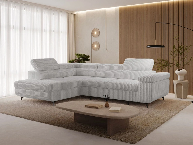 Ecksofa L-Form mit Schlaffunktion und Bettkasten Argon Links Grau
