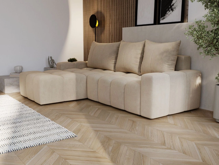 Ecksofa L-Form mit Schlaffunktion und Bettkasten Bresso Beige