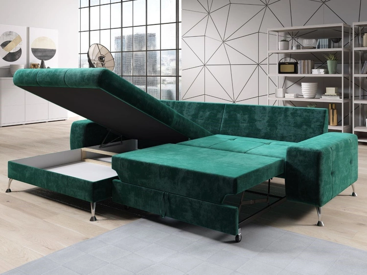 Ecksofa L-Form Links mit Schlaffunktion und Bettkasten Tonny Braun