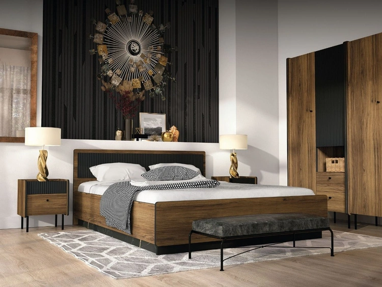Kleiderschrank mit Schubladen 88 cm Pascale Nussbaum Warmia, Schwarz
