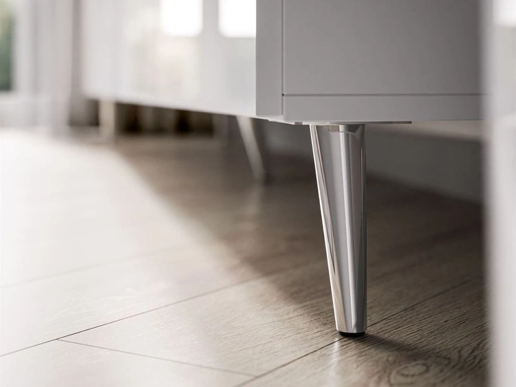 Wohnwand für das Wohnzimmer auf Silbernen Metallbeinen Noaé Weiß Hochglanz