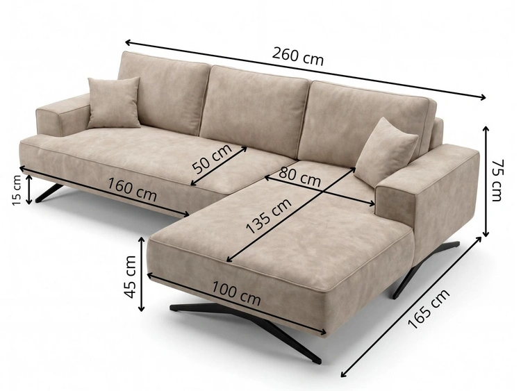 Ecksofa L-Form auf Metallbeinen Leto Rechts Grau