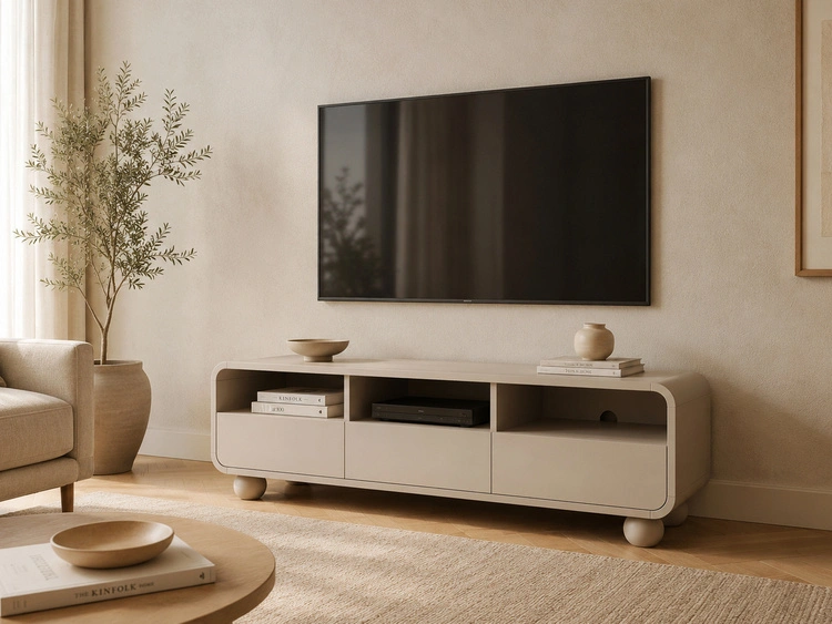 TV-Lowboard 160 cm mit Schubladen auf Kugelfüßen Soffio Kaschmir