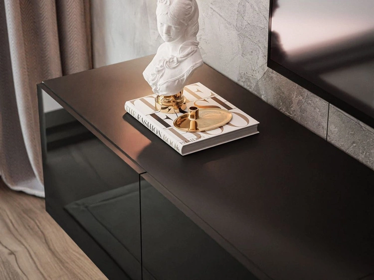 Hängeschrank mit Türen und LED-Beleuchtung 200 cm Nodoo Schwarz Hochglanz