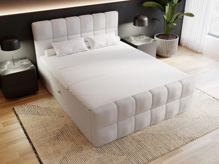 Boxspringbett mit Bettkasten 160x200 Bouclé-Stoff Alicante Grau