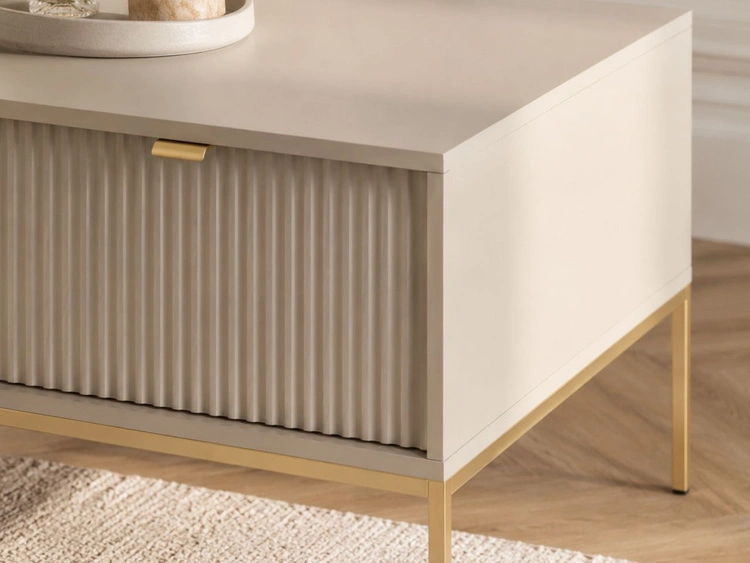 Couchtisch mit Stauraum Amber Kaschmir auf goldenen Beinen