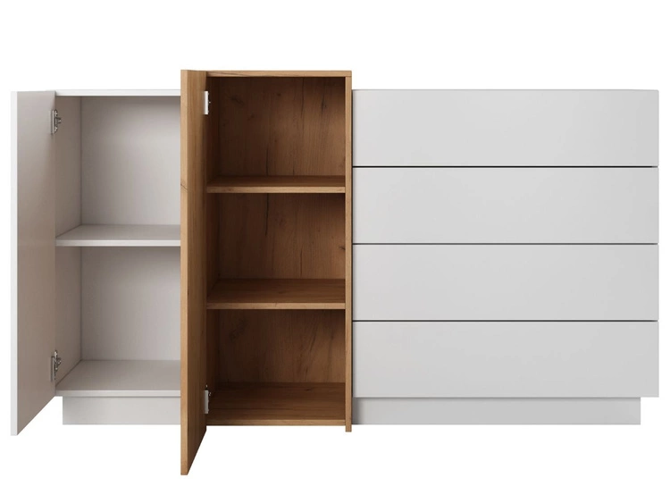 Kommode mit Türen und Schubladen Morten Weiß, Goldene Craft Eiche