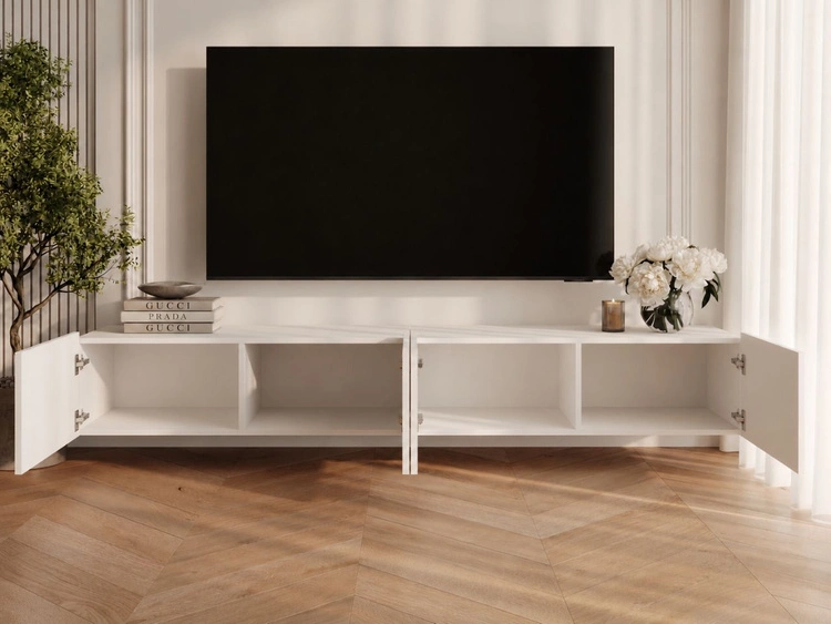 TV-Lowboard mit Türen 200 cm Kioto Weiß matt