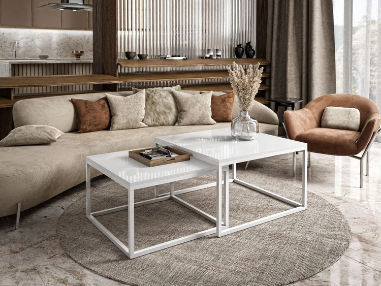Couchtisch auf weißem Gestell Asumi Weiß Hochglanz 40x46