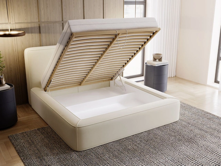 Polsterbett mit Bettkasten und Lattenrost 180x200 Amaro Beige