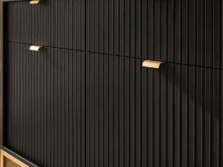Kommode mit Türen und Schubladen Amber Schwarz, Gold Frame