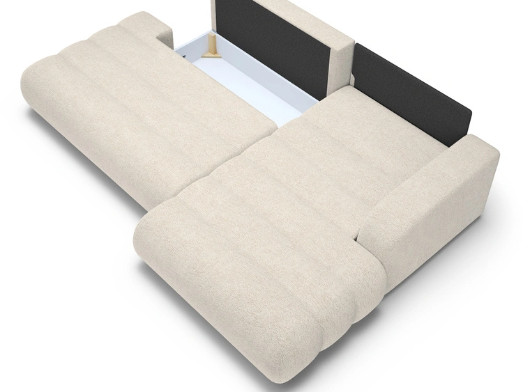 Ecksofa L-Form mit Schlaffunktion und Bettkasten Lisso Rechts Beige