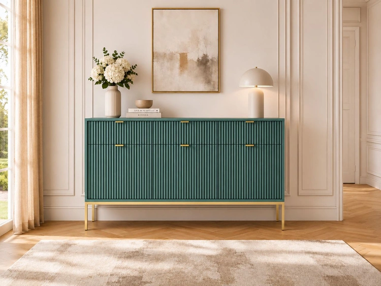 Kommode mit Türen und Schubladen Amber Grün, Gold Frame