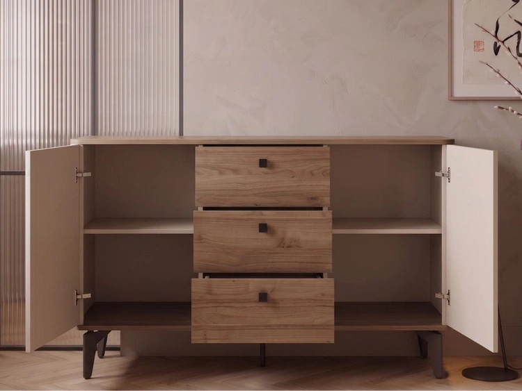 Kommode mit Türen und Schubladen, 140 cm, Arelis Kaschmir, Royal Nussbaum
