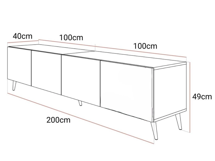 TV-Lowboard mit Türen auf Goldenen Metallbeinen 200 cm Nodoo Weiß Hochglanz