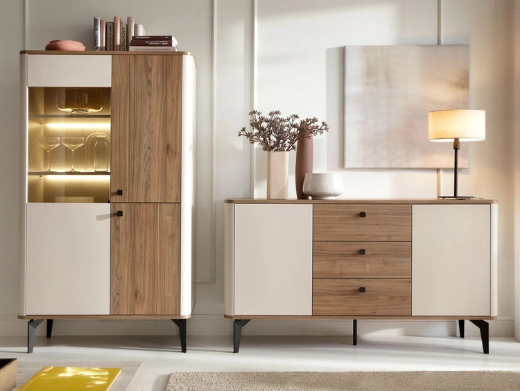 Kommode mit Türen und Schubladen, 140 cm, Arelis Kaschmir, Royal Nussbaum