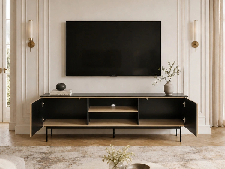 Zweittüriges TV-Lowboard für Wohnzimmer Auroé Eiche Vicenza