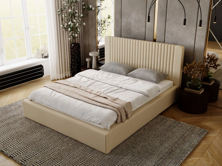 Polsterbett mit Bettkasten und Lattenrost 140x200 Malmo Beige