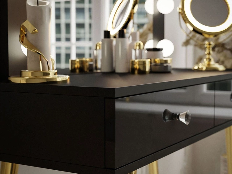 Schminktisch glamour mit Schubladen, Spiegel und LED-Beleuchtung Olivine Schwarz Hochglanz