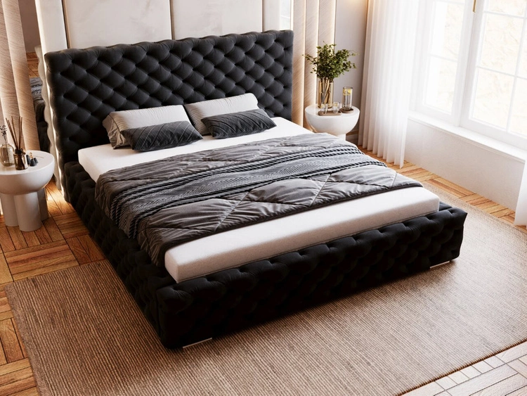 Polsterbett mit Bettkasten und Lattenrost 140x200 Astra Schwarz