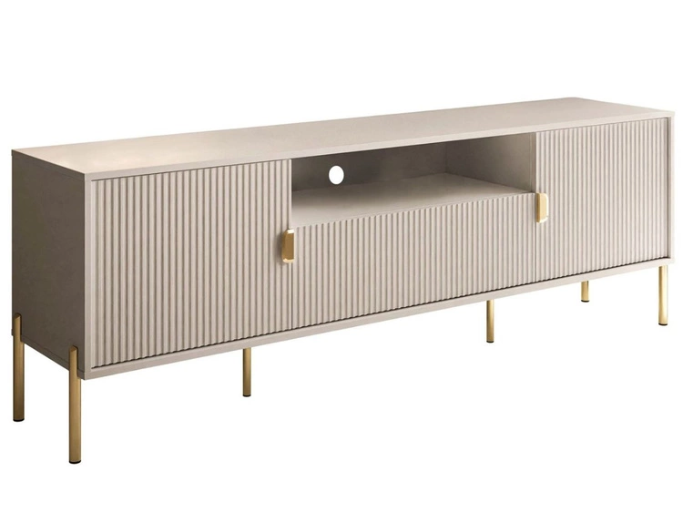 TV-Lowboard breit zweitürig mit Schublade und goldenen Metallfüßen Orlean Kaschmir Matt