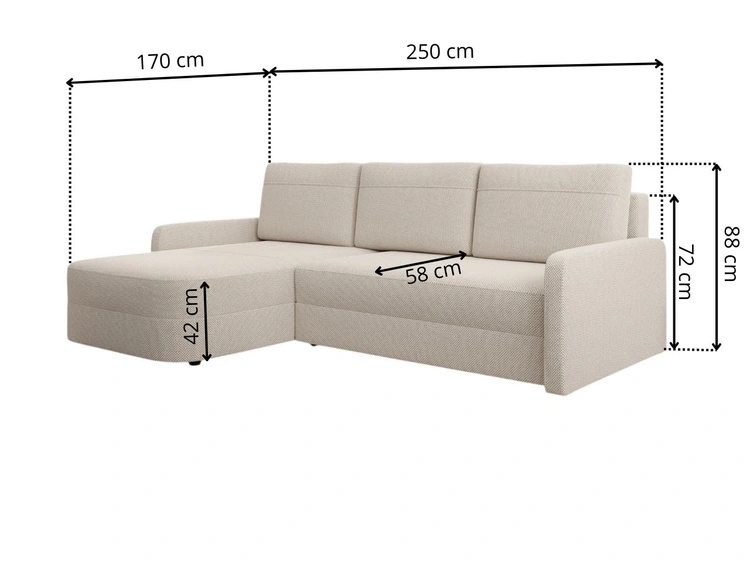 Ecksofa L-Form mit Schlaffunktion und Bettkasten Arvento Grau