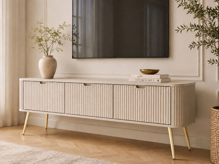 TV-Lowboard mit Türen Viva Beige auf Golden Beinen