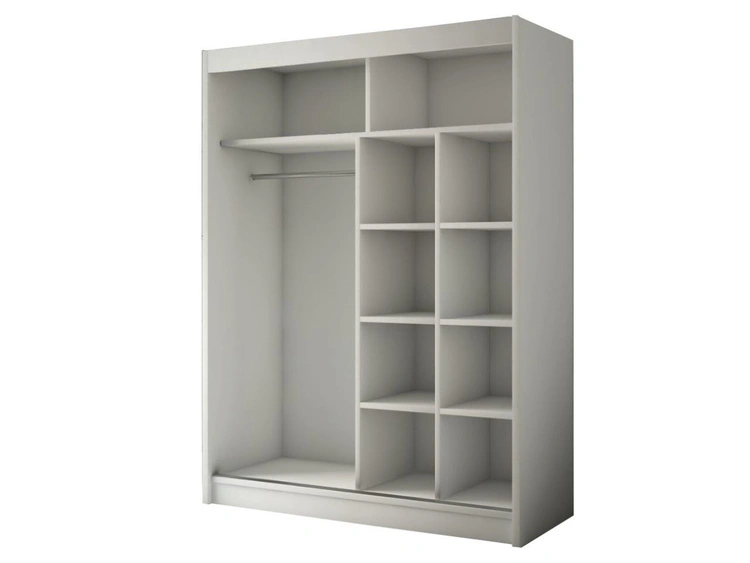 Schiebetürenschrank mit Spiegel und Lamellen 150 cm Loreto Weiß