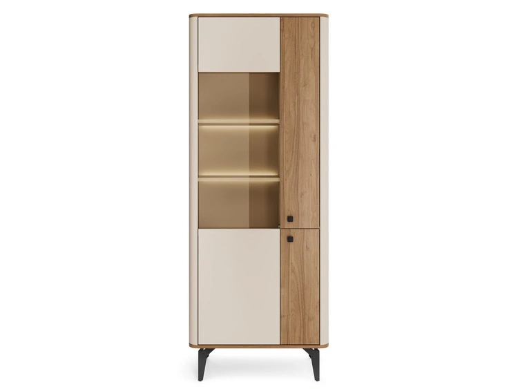 Hohe Vitrine mit LED-Beleuchtung Arelis Kaschmir, Royal Nussbaum