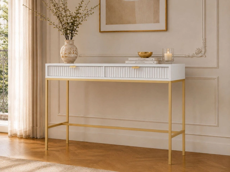 Schminktisch mit Schubladen Amber Weiß, Gold Frame