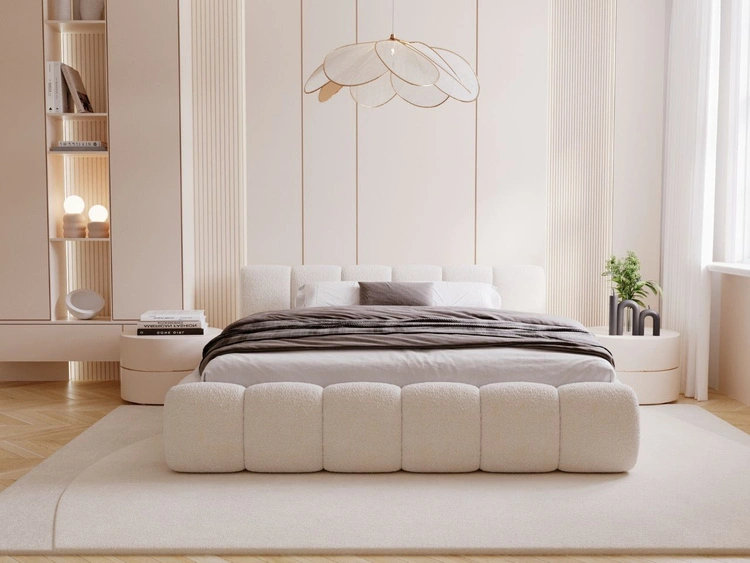 Polsterbett mit Bettkasten und Lattenrost 180x200 Cloud Low Bouclé-Stoff Beige