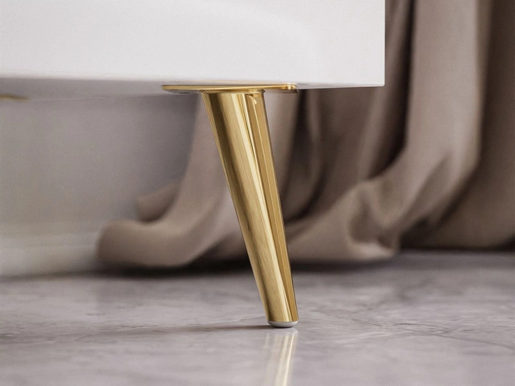 Zweitürige Kommode 158 cm auf goldenen Beinen mit drei Schubladen Lunelie Weißglanz