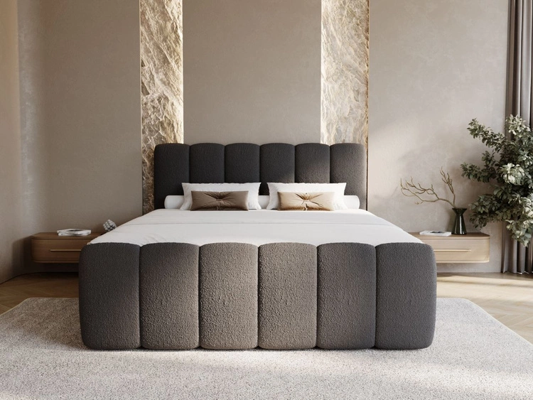 Boxspringbett mit Bettkasten 140x200 Bouclé-Stoff Cloud Schwarz