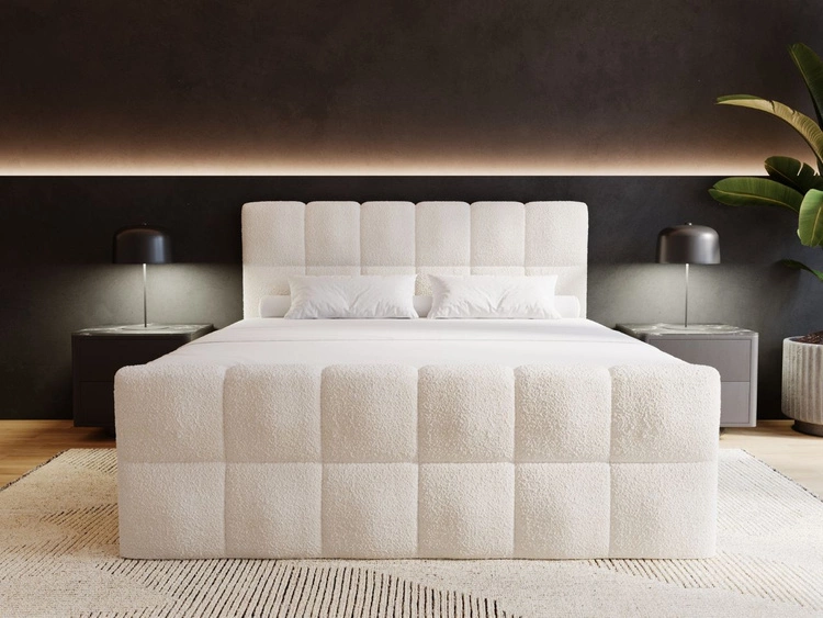 Boxspringbett mit Bettkasten 160x200 Bouclé-Stoff Alicante Beige