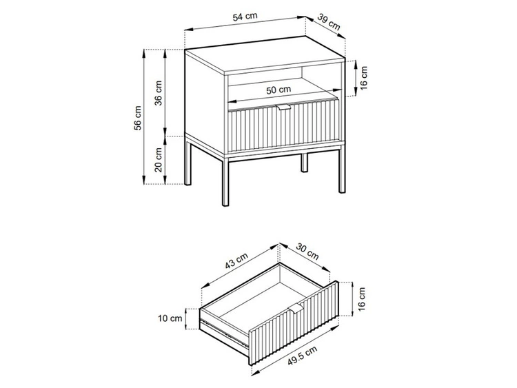 Nachtschrank mit Schublade Amber Schwarz, Gold Frame