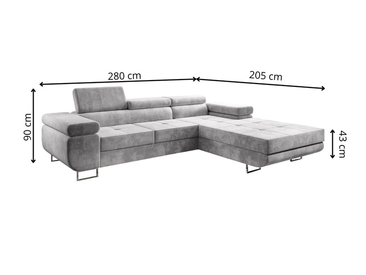 Ecksofa L-Form Rechts mit Schlaffunktion und Bettkasten Solam Hellgrau