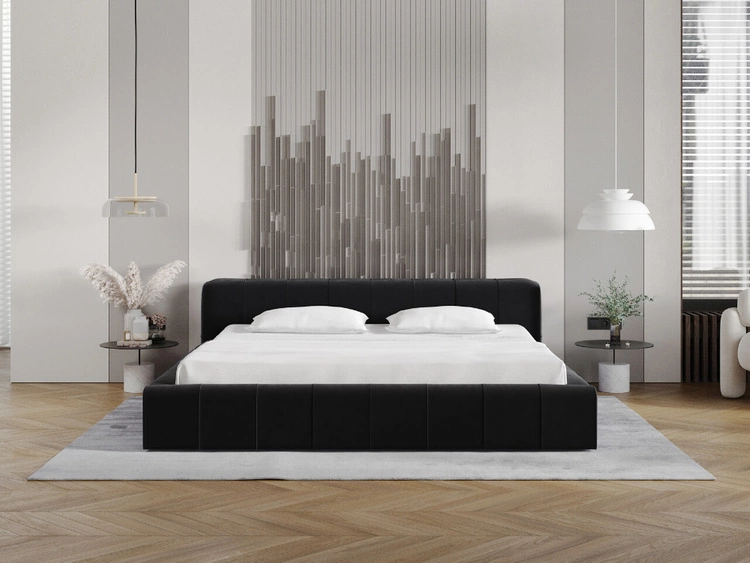 Polsterbett mit Bettkasten und Lattenrost 140x200 Lipari Schwarz