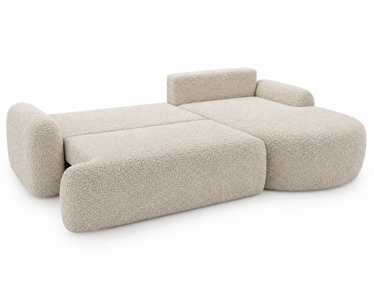 Ecksofa L-Form Rechts mit Schlaffunktion und Bettkasten Aurio Creme