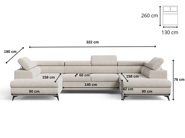 Wohnlandschaft mit Schlaffunktion und Bettkasten Argon Beige