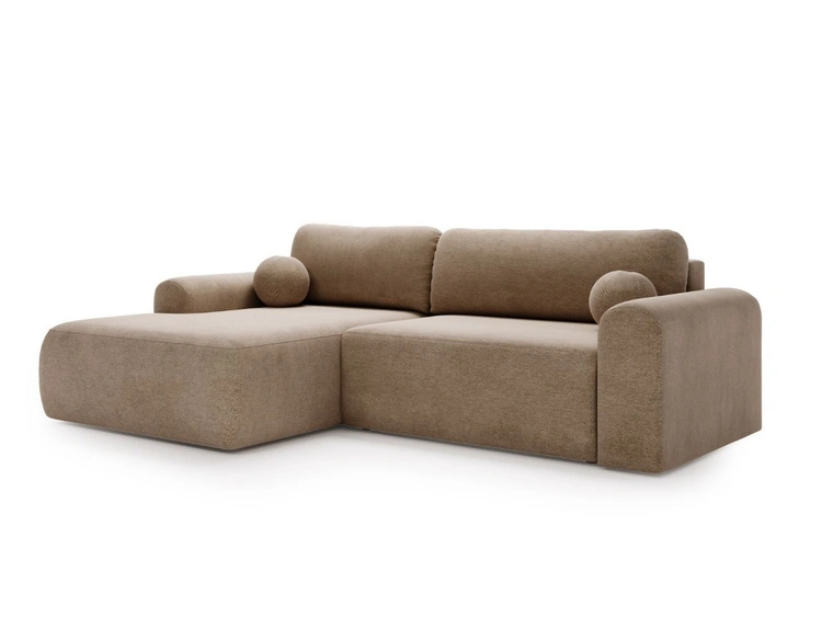 Ecksofa L-Form mit Schlaffunktion und Bettkasten Savana Links Dunkelbeige