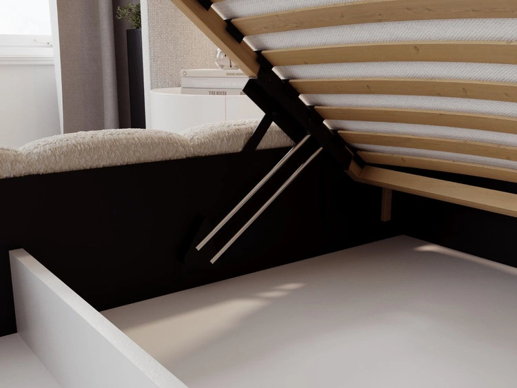 Polsterbett mit Bettkasten und Lattenrost 180x200 Modo aus Bouclé-Stoff Beige