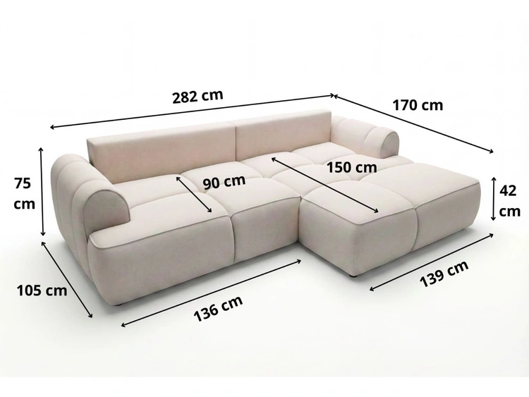 Ecksofa L-Form Links mit Schlaffunktion und Bettkasten Bonno Beige