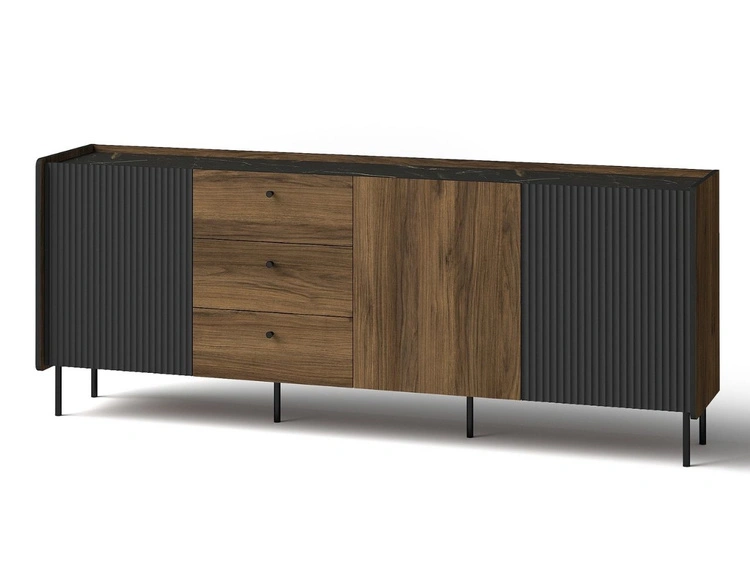 Kommode mit Türen und Schubladen 200 cm Pascale Nussbaum Warmia, Schwarz