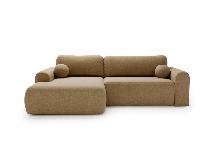 Ecksofa L-Form mit Schlaffunktion und Bettkasten Savana Links Bouclé-Stoff Hellbraun