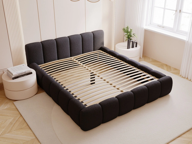 Polsterbett ohne Bettkasten mit Lattenrost 200x200 Cloud Low aus Bouclé-Stoff Schwarz