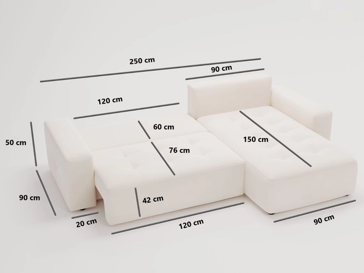Ecksofa L-Form mit Links Schlaffunktion und Bettkasten Portland Creme