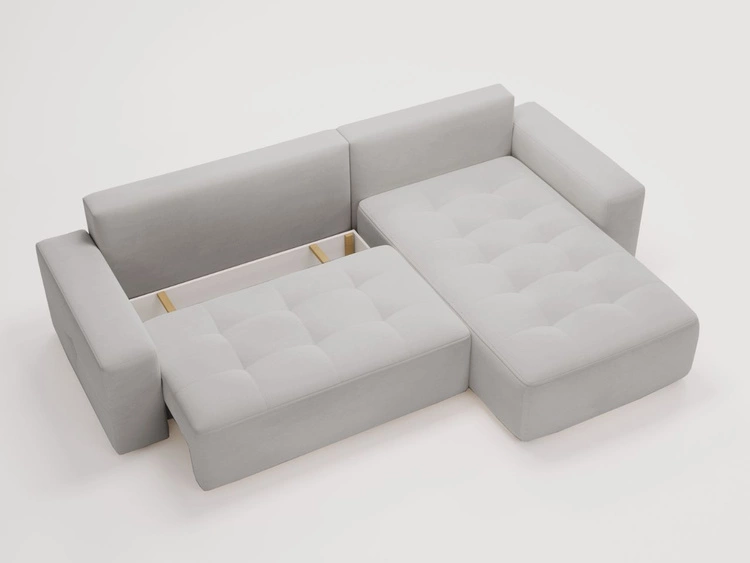 Ecksofa L-Form Rechts mit Schlaffunktion und Bettkasten Portland Hellgrau