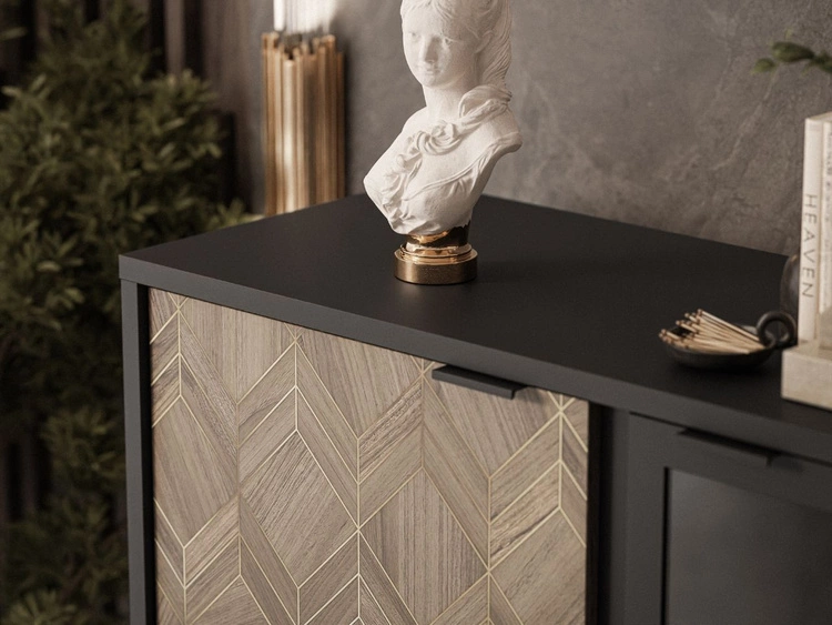 Vitrinenschrank mit LED 101 cm Tavio Schwarz, Liam Gold