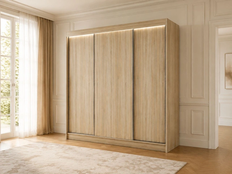 Schiebetürenschrank 250 cm mit LED-Beleuchtung Diano Eiche Sonoma
